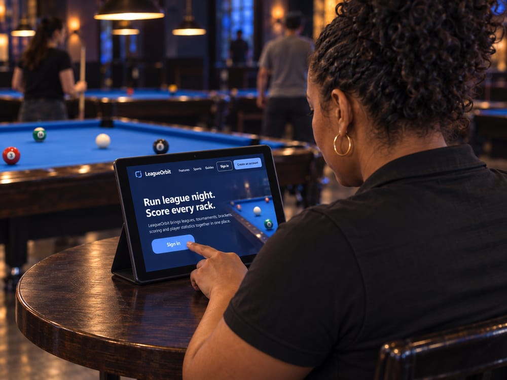 League organizers use a device beside pool tables.